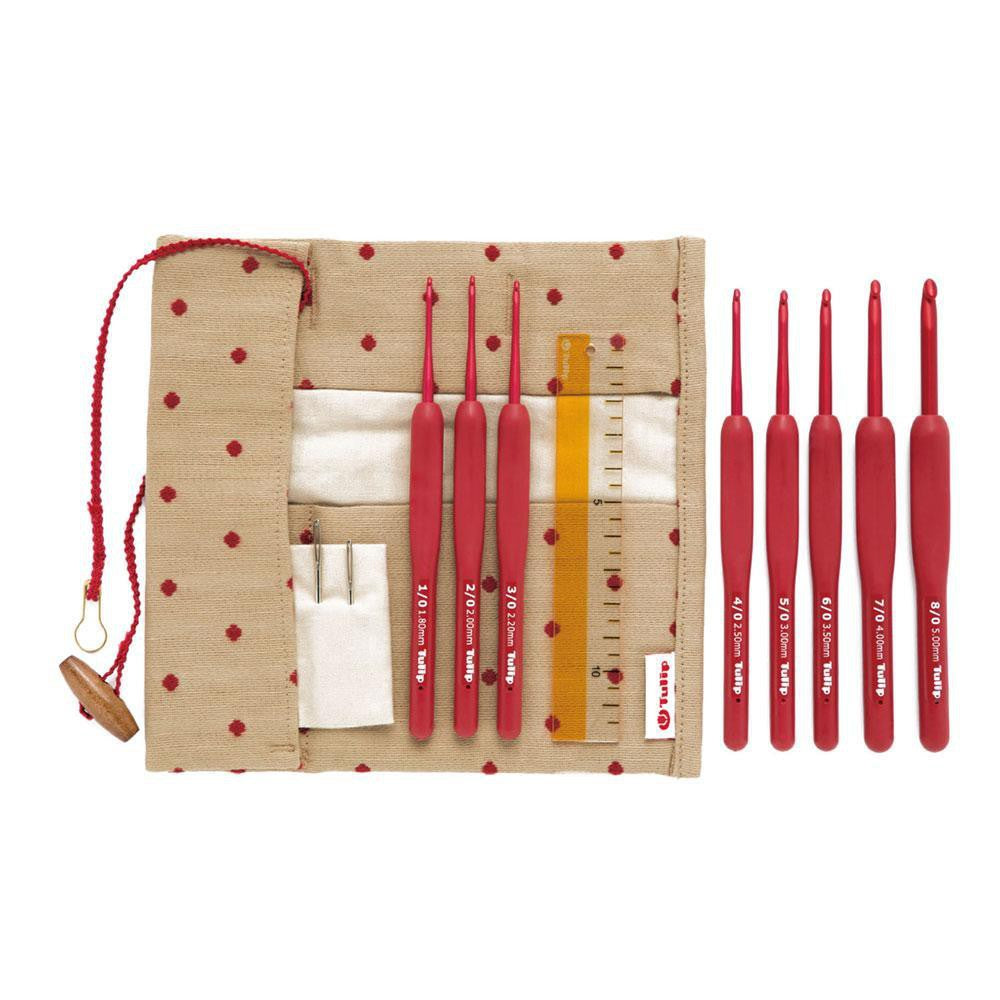 Hakpen (Alat/Jarum Rajut) Tulip ETIMO RED Crochet Hooks With Cushion Grips - SET