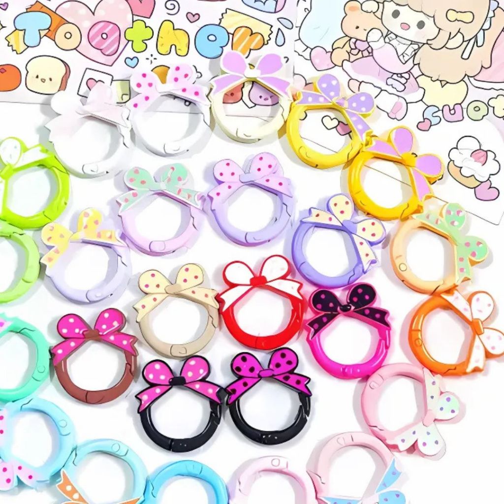 ANEKA - [5PCS] Kait Carabiner Bentuk Bulat Pita Polkadot / Keychain Ring Bow Premium