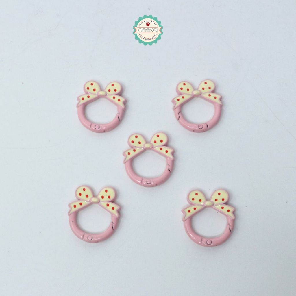 ANEKA - [5PCS] Kait Carabiner Bentuk Bulat Pita Polkadot / Keychain Ring Bow Premium