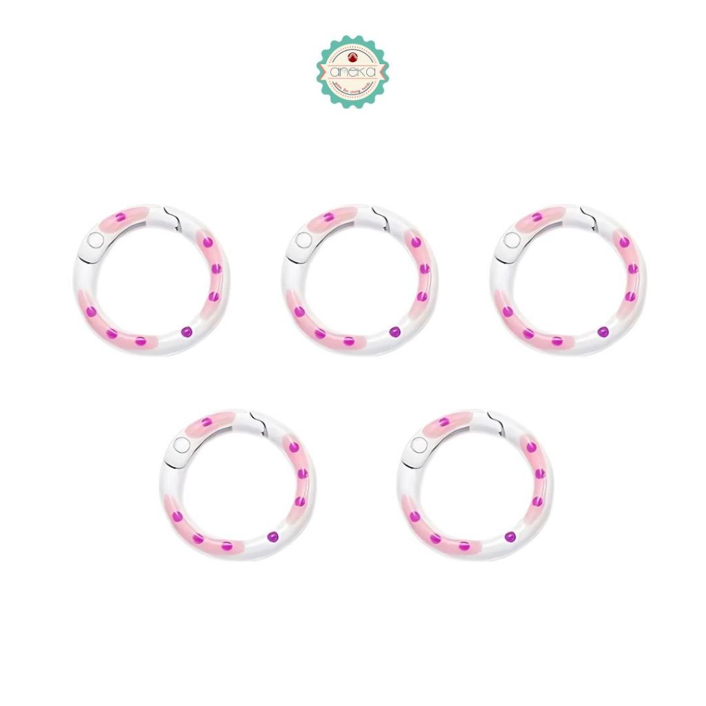 ANEKA - [5PCS] Kait Carabiner Buka Tutup Bulat Warna Polkadot / Keychain Clips / Key Ring Connectors / Colorful Round Spring Premium