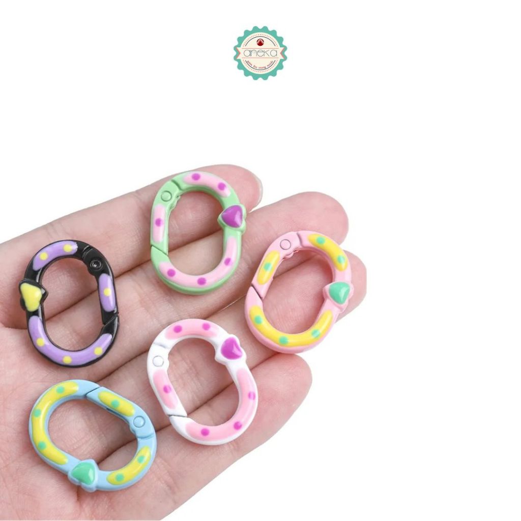 ANEKA - [5PCS] Kait Carabiner Oval Motif Polkadot Warna / Oval Ring Clasp Spring Gate Keychain Premium