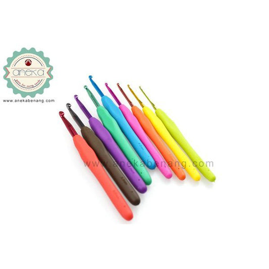ANEKA - Hakpen Gagang Karet 9 sizes / Silicone Handle Aluminium Crochet Hooks - Seri Rainbow