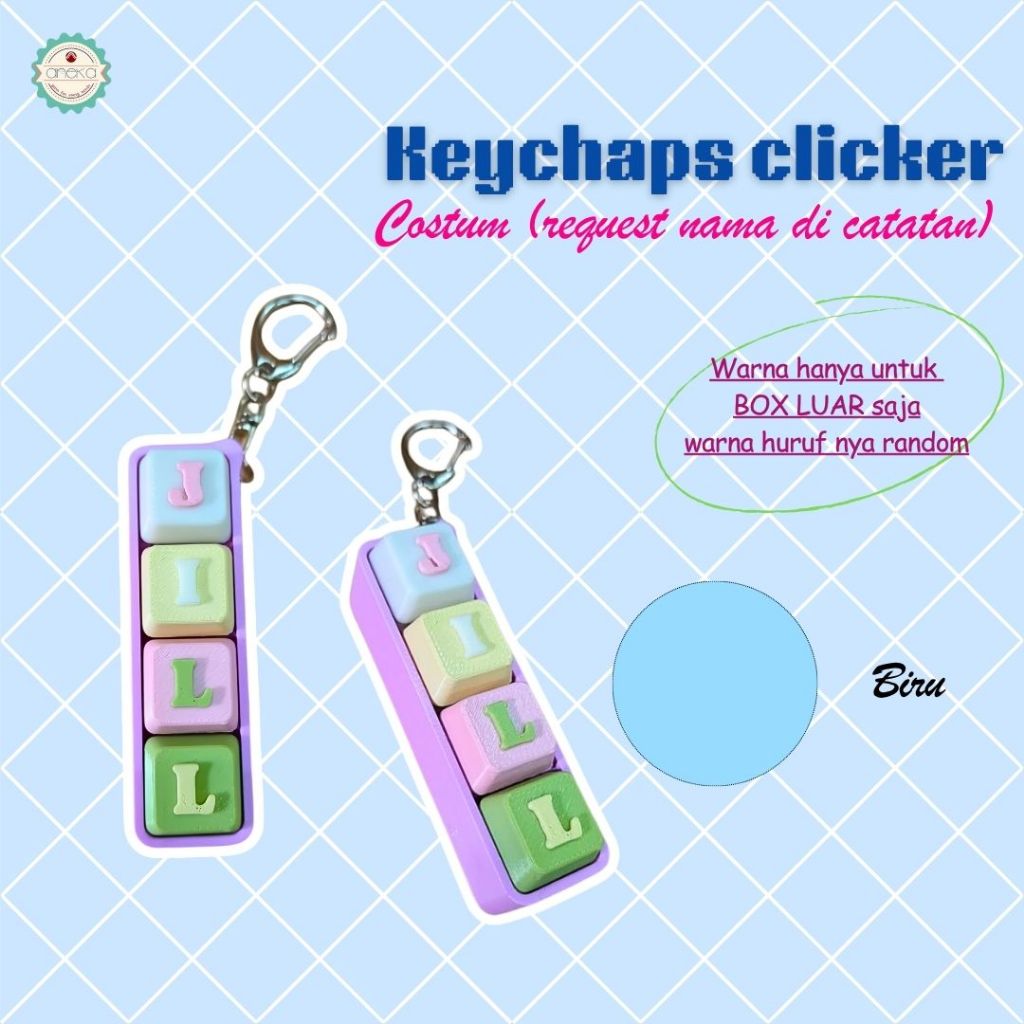 KATALOG - 3D Print Fidget Clicker Keyboard Keychain Name / Gantungan Kunci Klik Penghilang Stress