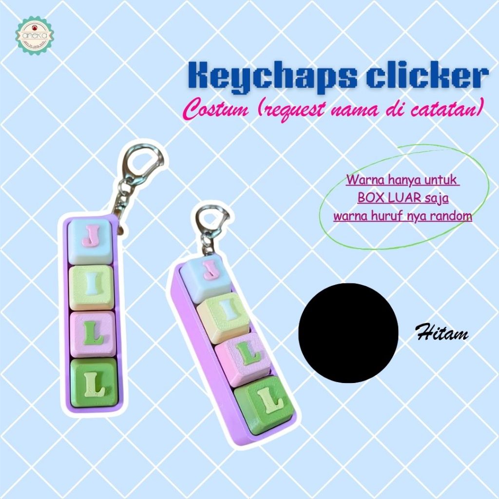 KATALOG - 3D Print Fidget Clicker Keyboard Keychain Name / Gantungan Kunci Klik Penghilang Stress