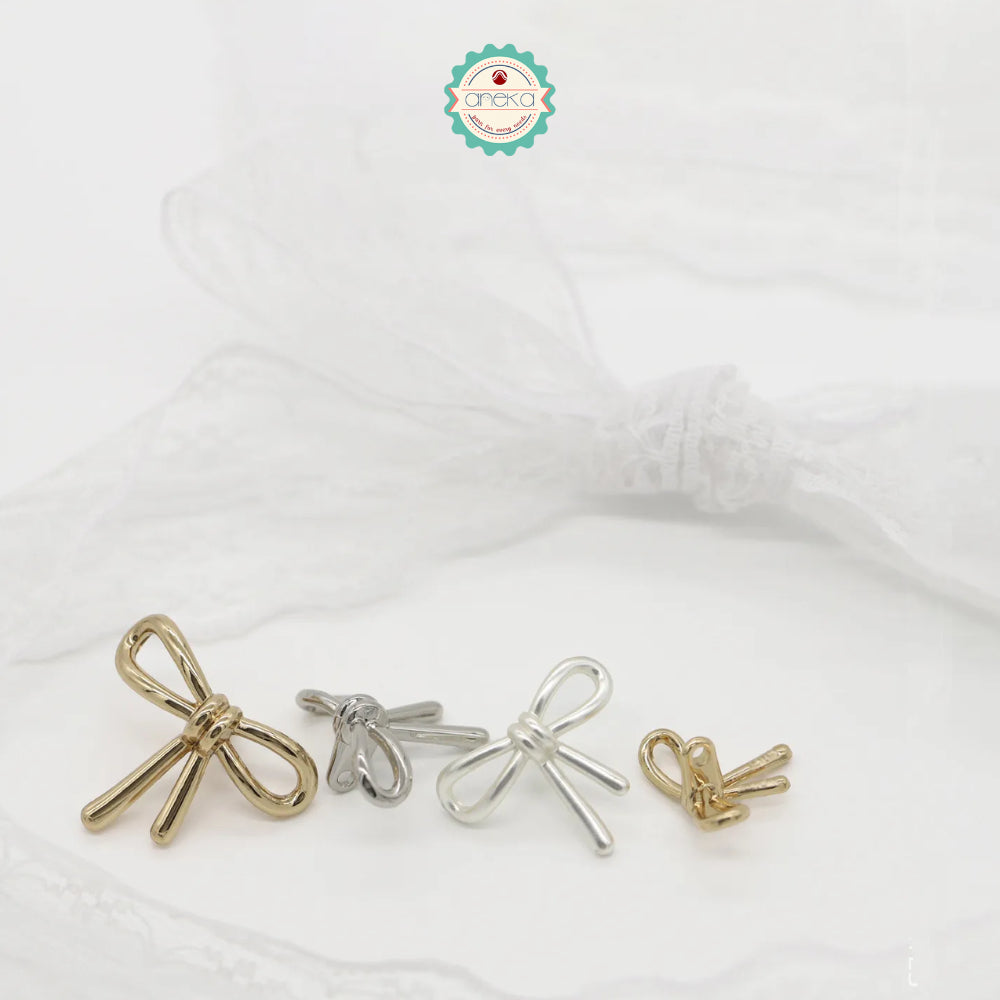 ANEKA - [5 PCS] Kancing Baju Bentuk Pita / Simple Bow Metal Button Knots