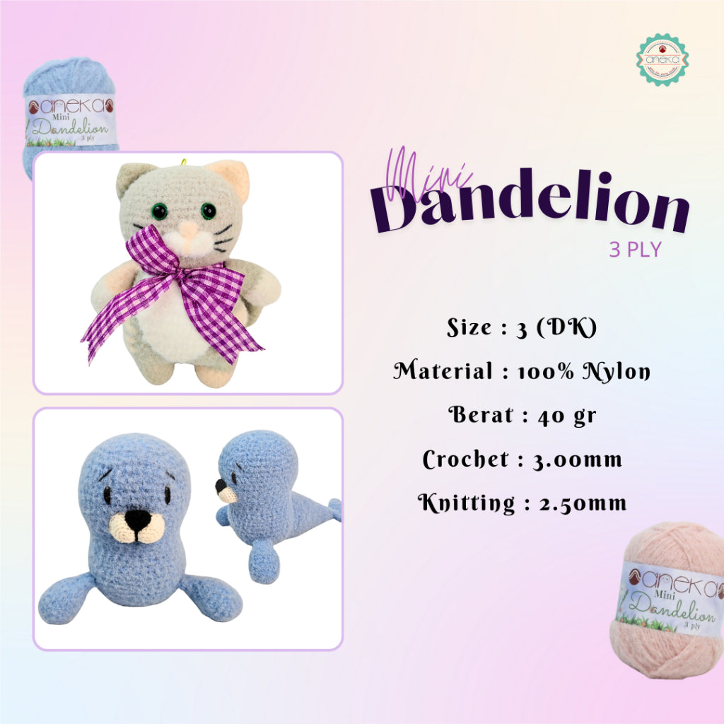 KATALOG - Benang Rajut Mini Dandelion 3 Ply / Crochet Knitting Cord Yarn