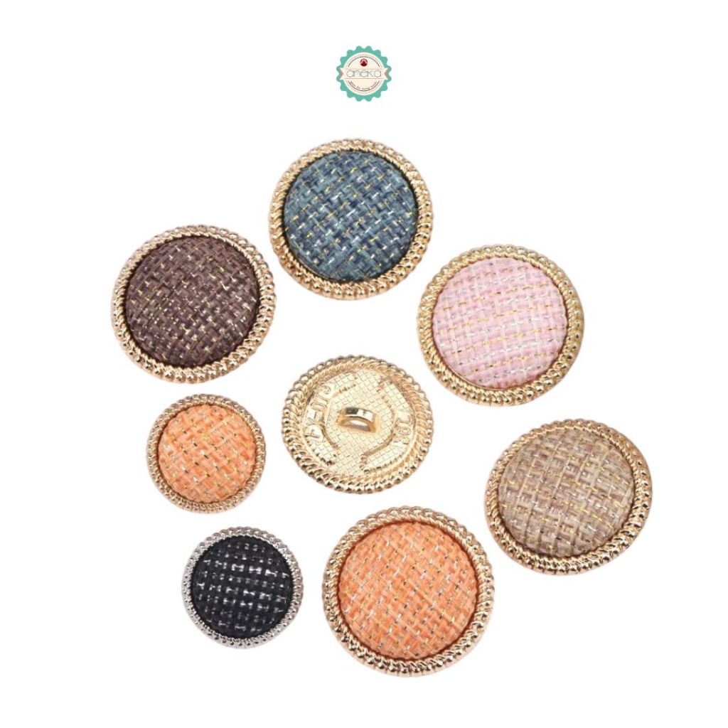 ANEKA - [5PCS] Kancing Baju Motif Tweed Mewah / Fabric Button Blazer Coat Premium