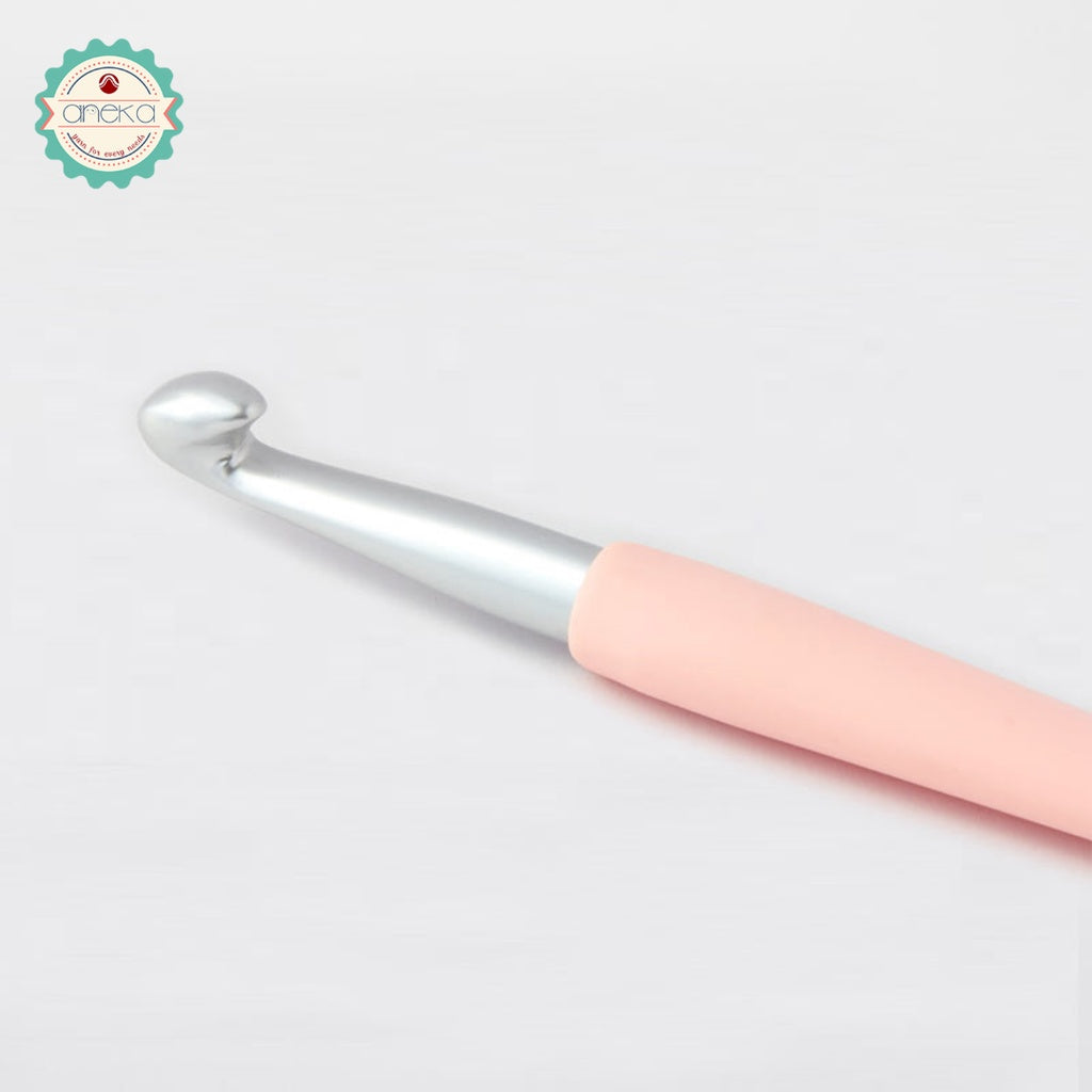 KnitPro - Hakpen (Alat / Jarum Rajut) Alumunium Crochet Silver Hooks Waves With Colorful Soft Feel Handle - Single Ended