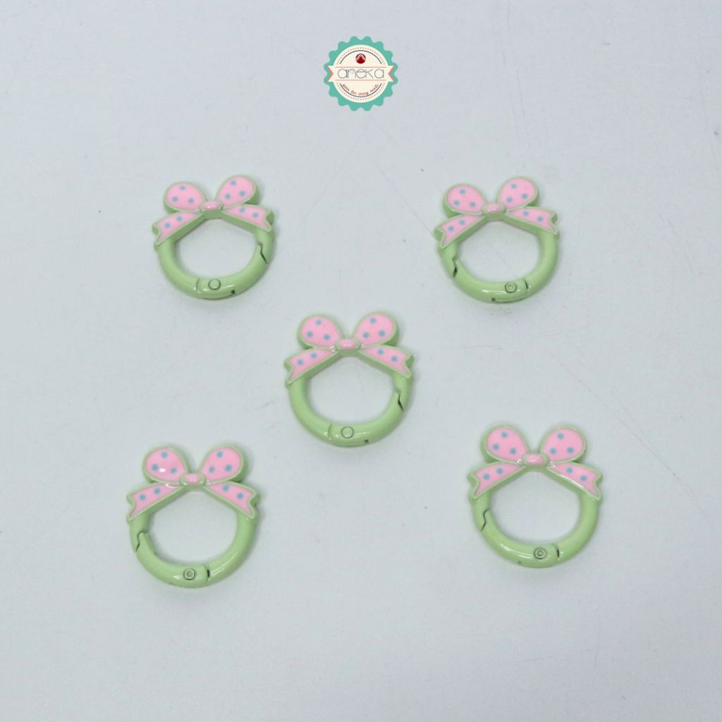 ANEKA - [5PCS] Kait Carabiner Bentuk Bulat Pita Polkadot / Keychain Ring Bow Premium