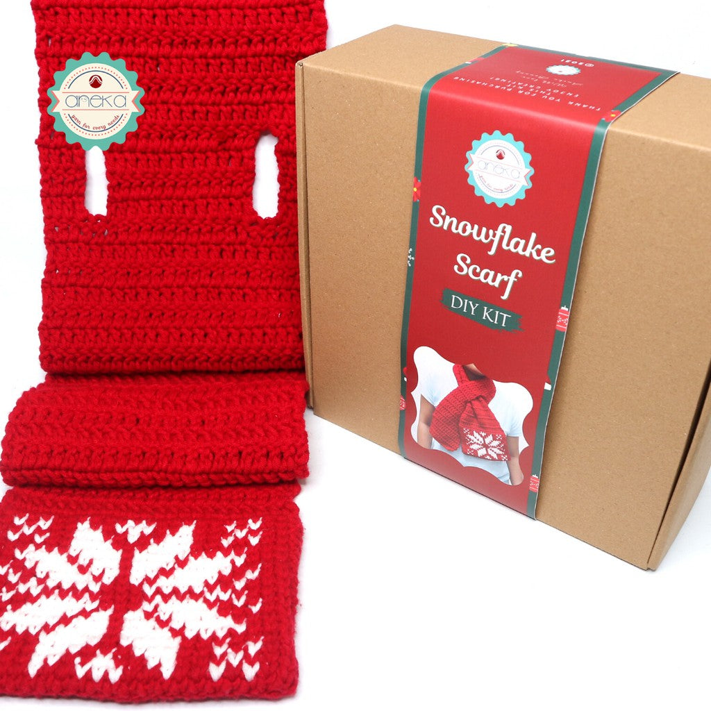 DIY Snowflake Scarf Starter Kit / Hampers Paket Merajut Pemula Lengkap Syal Shawl