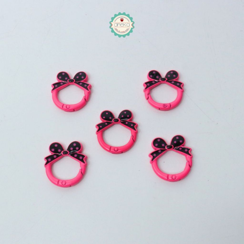 ANEKA - [5PCS] Kait Carabiner Bentuk Bulat Pita Polkadot / Keychain Ring Bow Premium