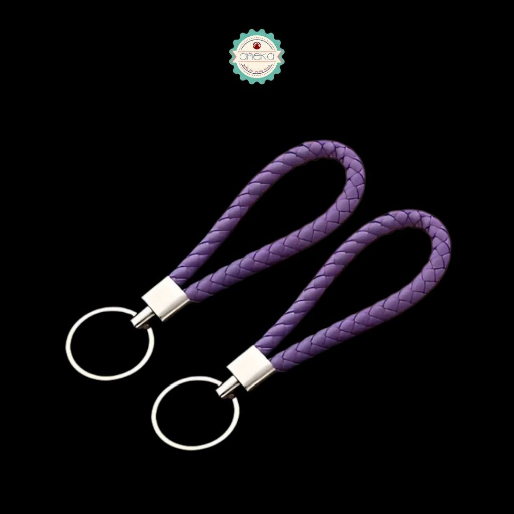 ANEKA - [2PCS] Gantungan Kunci HP Anyaman Kulit PU / Leather Braided Woven Rope Keychain DIY Bag Pendant Premium