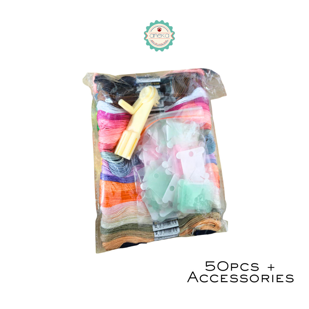 ANEKA - [Paket] Benang Sulam / Menyulam 50 warna lengkap + Alat + box