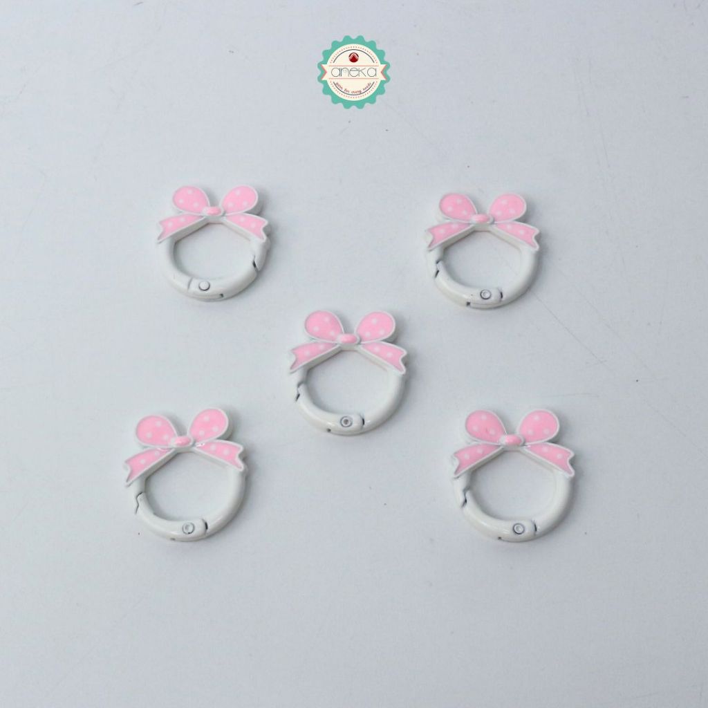 ANEKA - [5PCS] Kait Carabiner Bentuk Bulat Pita Polkadot / Keychain Ring Bow Premium