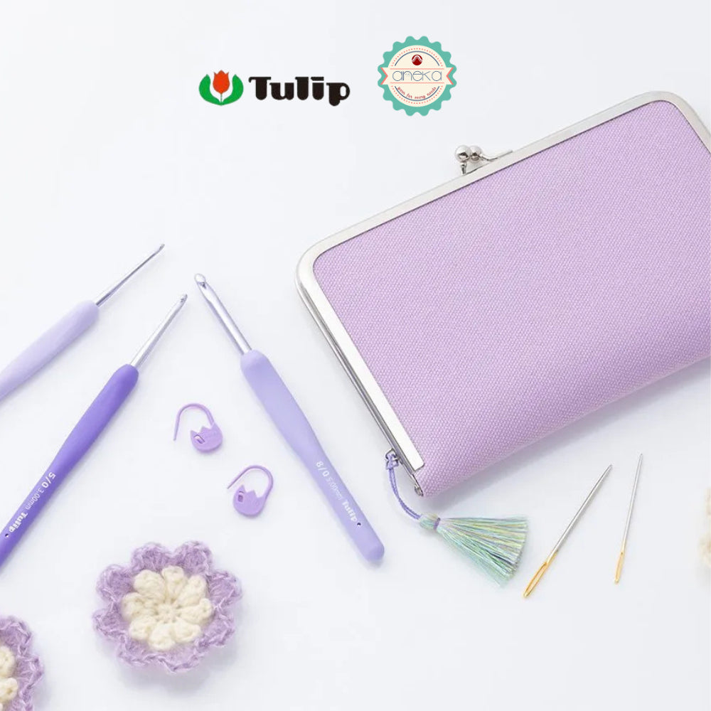 TULIP - [SET] Alat Rajut Hakpen Etimo Murasaki /  Lavender Crochet Hook with Cushion Grip