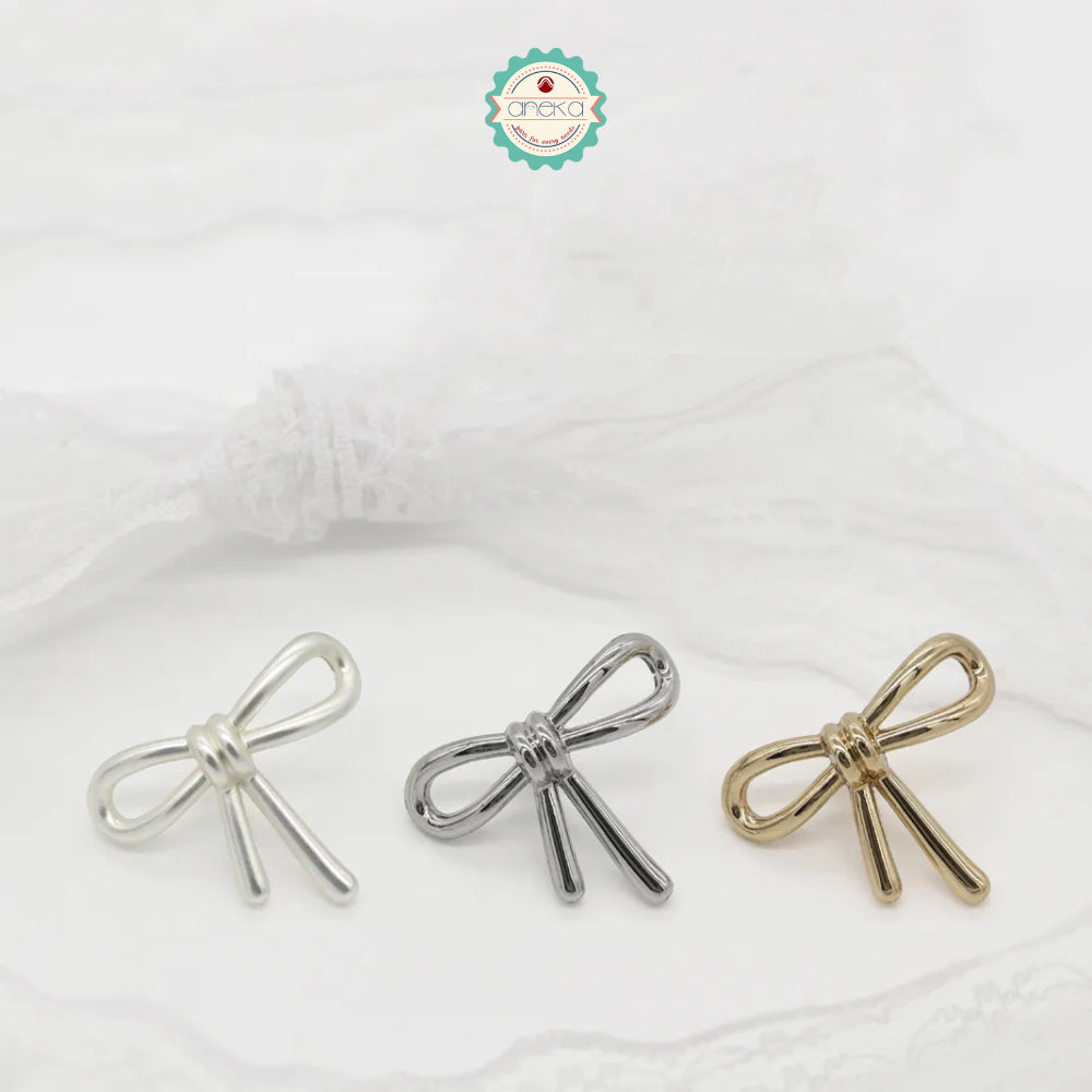 ANEKA - [5 PCS] Kancing Baju Bentuk Pita / Simple Bow Metal Button Knots