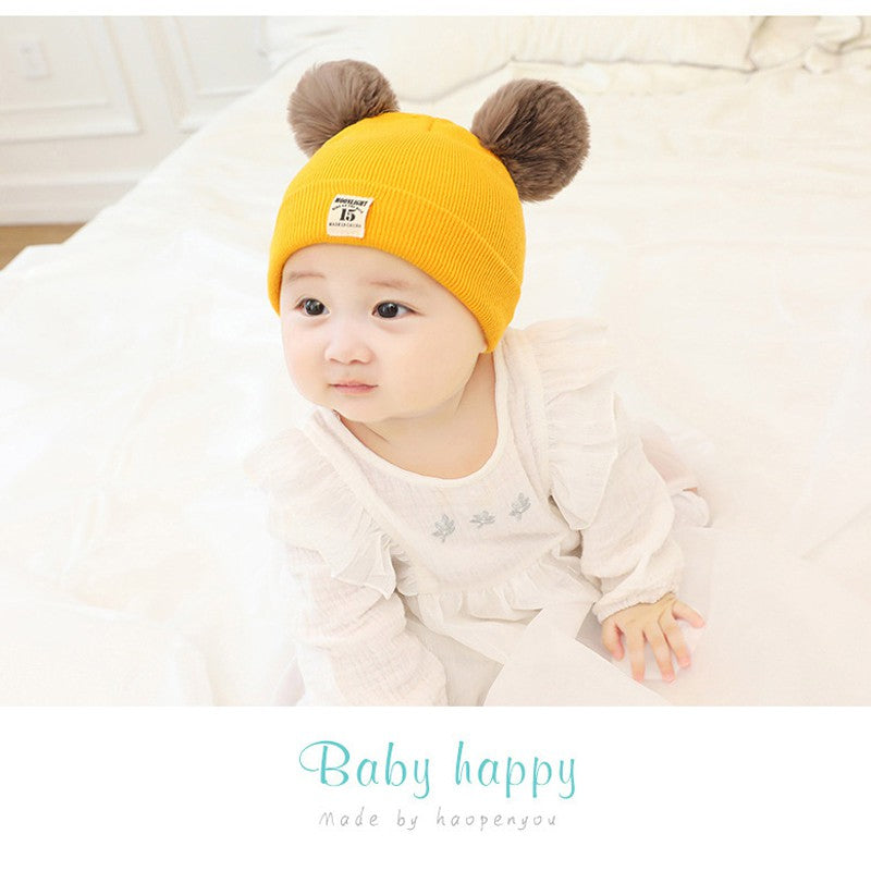 Knitted Beanie Hat for Children / Baby Pompom Ears Warm Material Moonlight [2035]