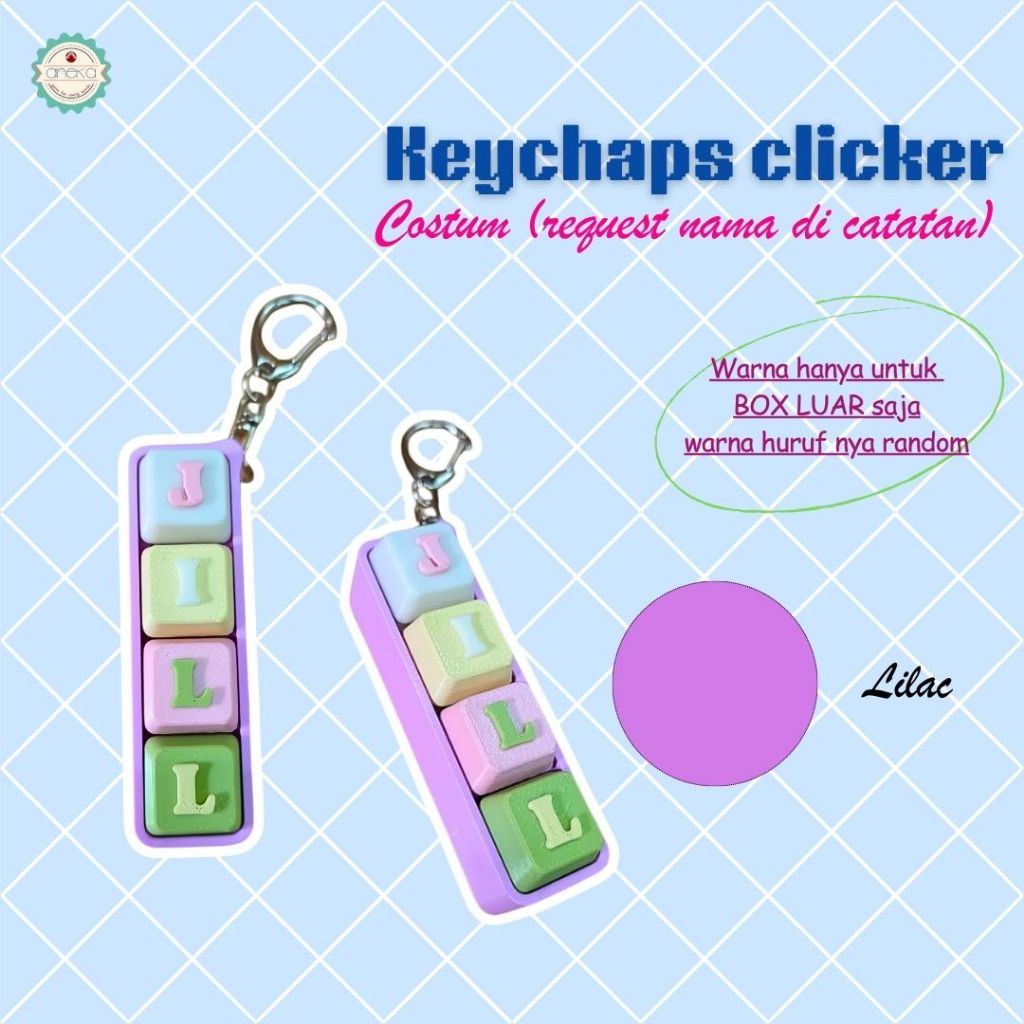 KATALOG - 3D Print Fidget Clicker Keyboard Keychain Name / Gantungan Kunci Klik Penghilang Stress