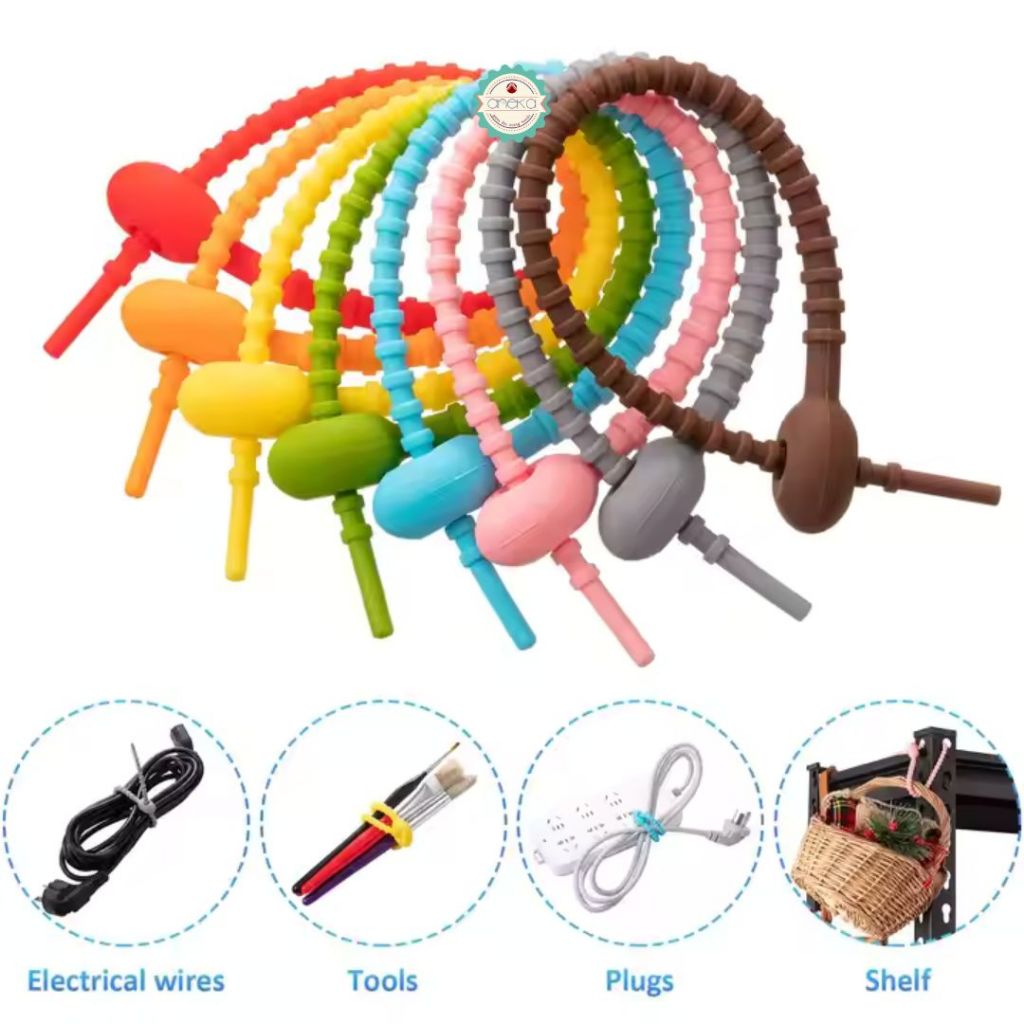 ANEKA - [5PCS] Gantungan Kunci Tas / Mobil / Pengikat Karet Fleksible Warna / Silicone Cable Ties Reusable Colorful