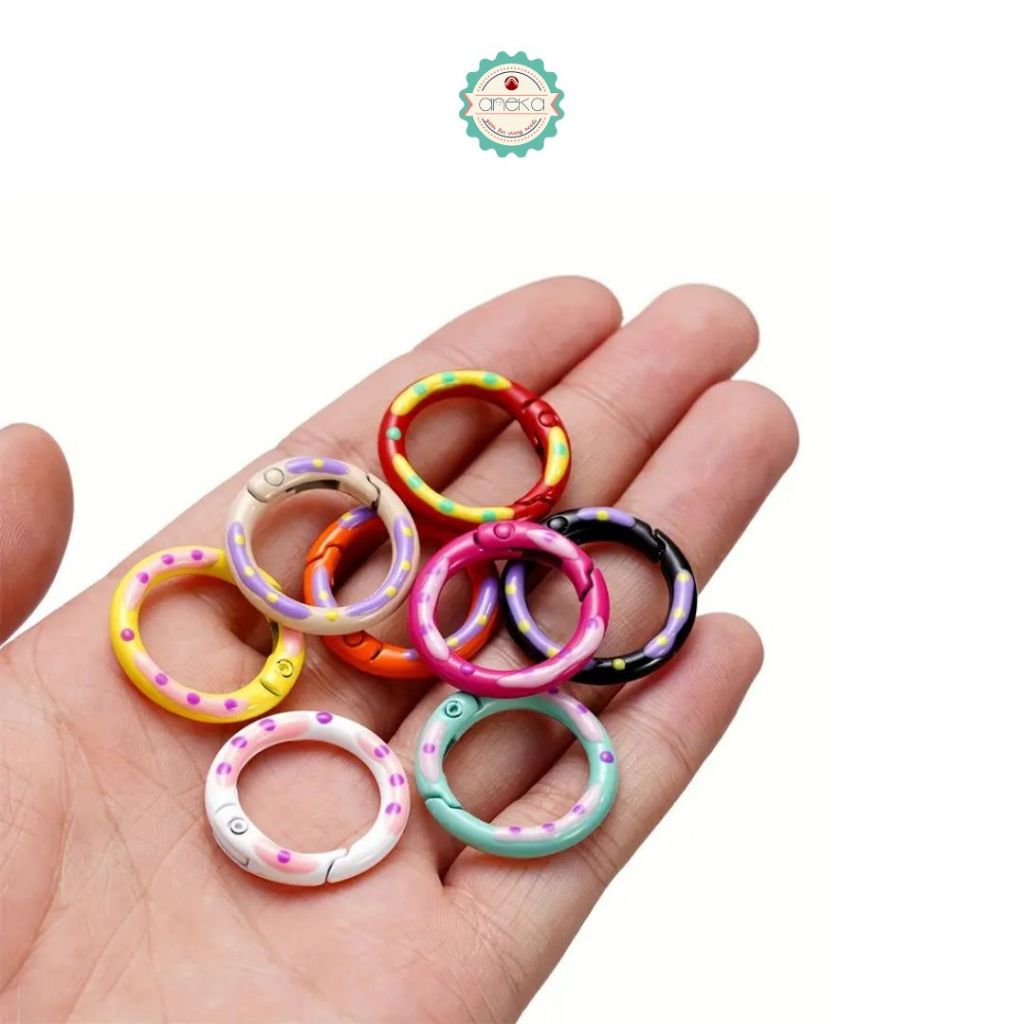 ANEKA - [5PCS] Kait Carabiner Buka Tutup Bulat Warna Polkadot / Keychain Clips / Key Ring Connectors / Colorful Round Spring Premium