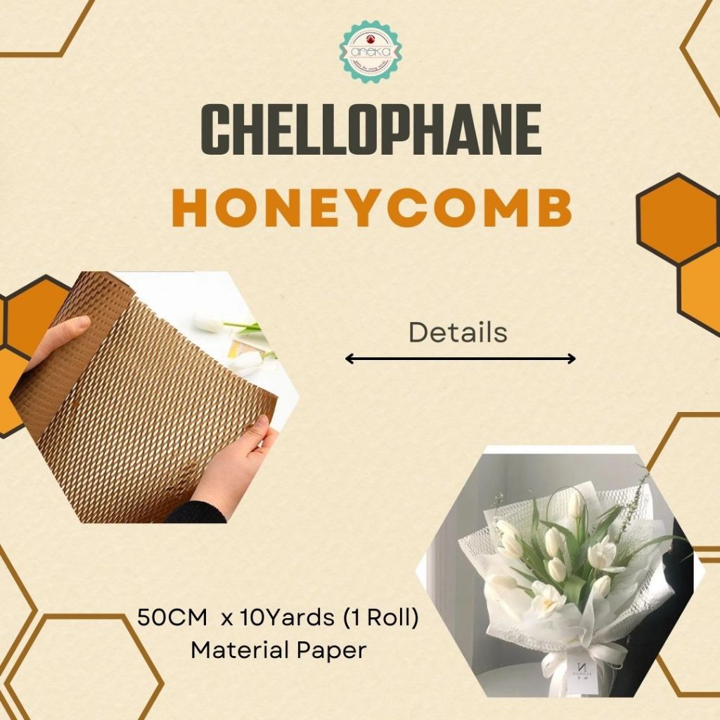 AnekaBenang - [ 10 Yard ] Kertas Cellophane Buket Bunga [ Honey Comb ] Flower Wrapping Paper Celophane