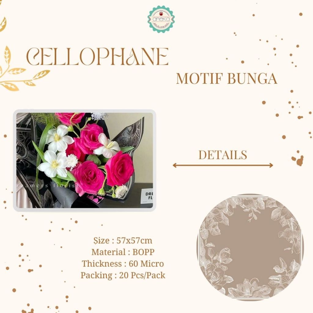 AnekaBenang - [ PACK ] Kertas Cellophane Buket Bunga [ Motif Bunga ] Flower Wrapping Paper Celophane