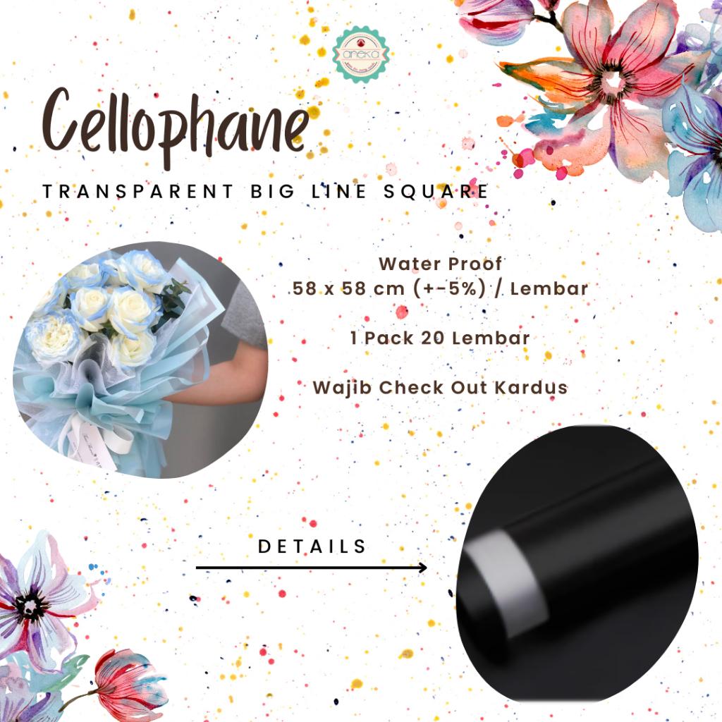 AnekaBenang - [ PACK ] Kertas Cellophane Buket Bunga [Big List Line] Flower Wrapping Paper Celophane