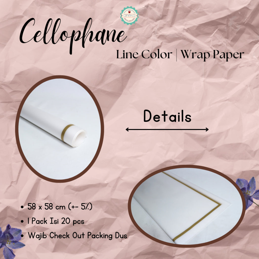 ANEKA - [ PACK ] Kertas Cellophane White Line Color / Buket Bunga [ White Line Color] Flower Wrapping Paper Celophane