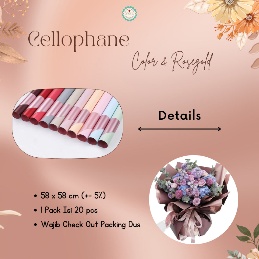 AnekaBenang - [ Lembaran ] Kertas Cellophane Buket Bunga [ Color & Rose gold ] Flower Wrapping Paper Celophane