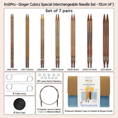KNITPRO - Ginger Cubics Normal Interchangeable Needle Sets - 13cm (5”) - 10cm (4") / Alat Rajut Knitting