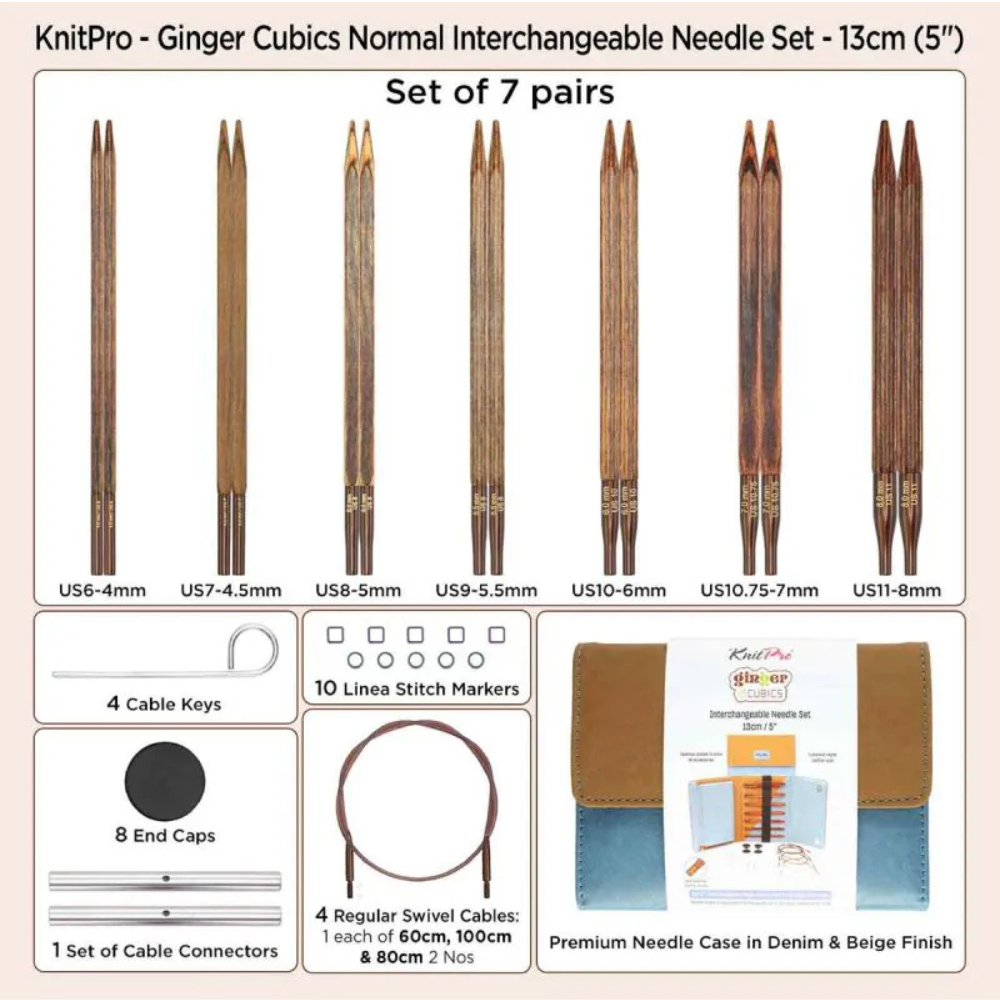 KNITPRO - Ginger Cubics Normal Interchangeable Needle Sets - 13cm (5”) - 10cm (4") / Alat Rajut Knitting