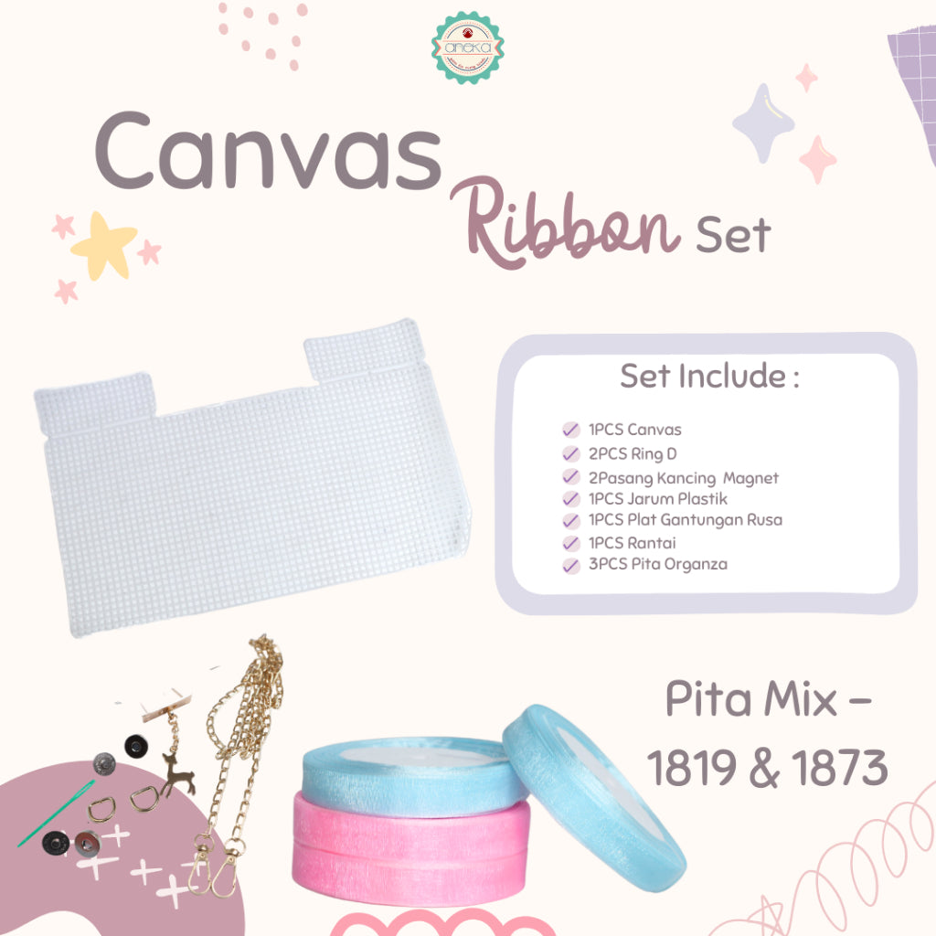 Canvas Bentuk Tas Plastik With Ribbon / Pita DIY - SET