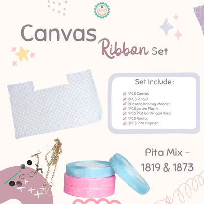 Canvas Bentuk Tas Plastik With Ribbon / Pita DIY - SET