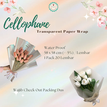 AnekaBenang - [ PACK ] Flower Bouquet Cellophane Paper [ Transparent ] Flower Wrapping Paper Celophane