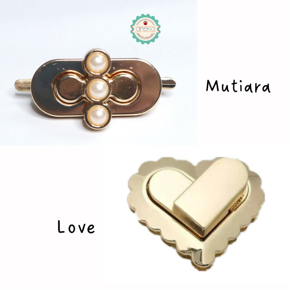 Kancing / Kunci Putar Mutiara & Love Emas  - PCS