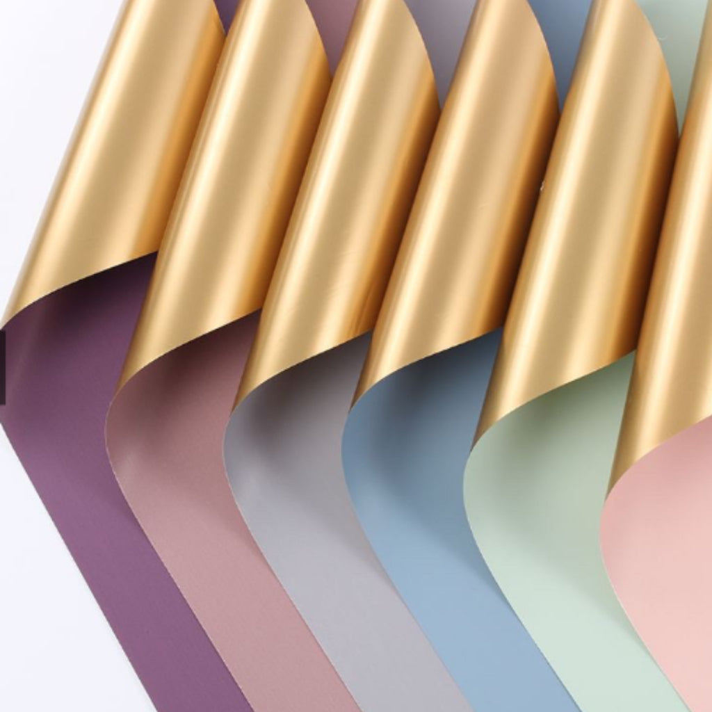 ANEKA - [ 20 Lembar ] Kertas Cellophane Buket Bunga [ Color & Gold ] Flower Wrapping Paper Celophane