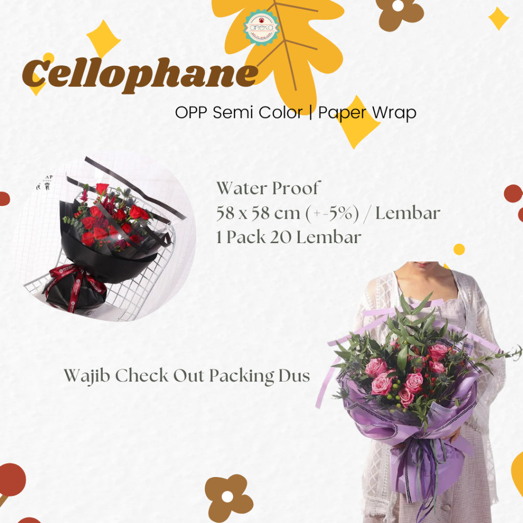 AnekaBenang - [ PACK ] Flower Bouquet Cellophane Paper [ OPP Semi Color ] Flower Wrapping Paper Celophane