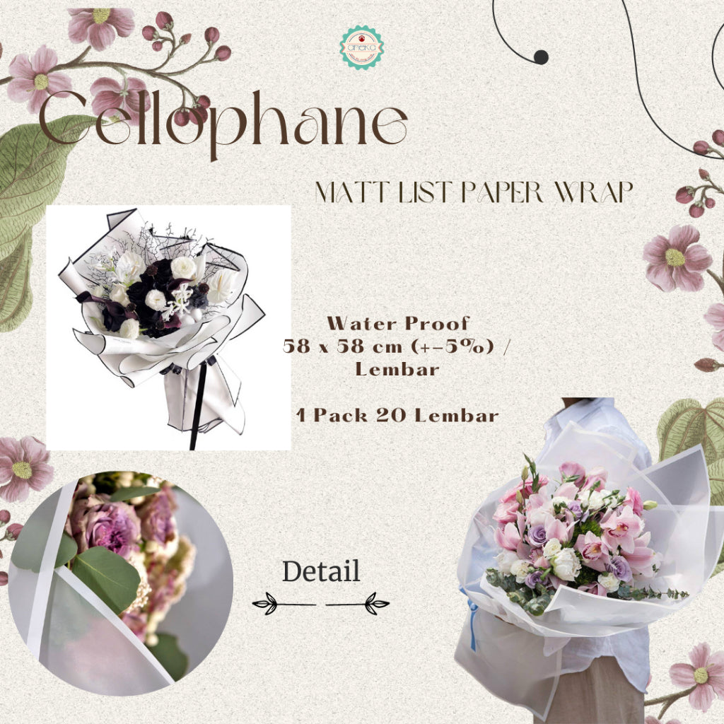 ANEKA - [ 20 Lembar ] Kertas Cellophane Buket Bunga [Matt List] Flower Wrapping Paper Celophane