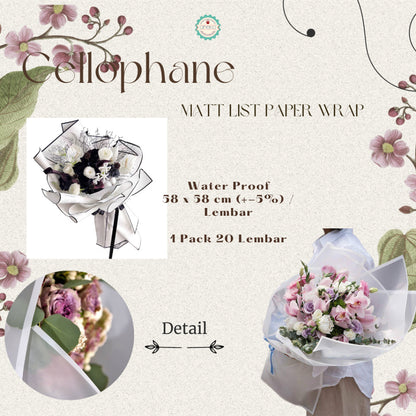 ANEKA - [ 20 Lembar ] Kertas Cellophane Buket Bunga [Matt List] Flower Wrapping Paper Celophane