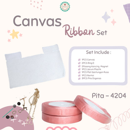 Canvas Bentuk Tas Plastik With Ribbon / Pita DIY - SET