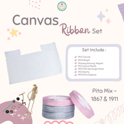 Canvas Bentuk Tas Plastik With Ribbon / Pita DIY - SET