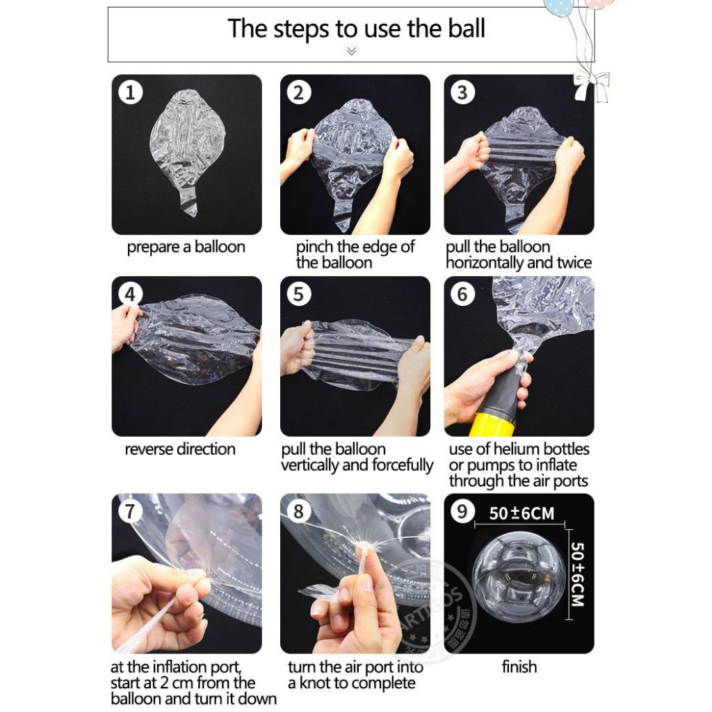 AnekaBenang - [5 PCS] Balon Bobo 8 10 12 inch Transparent / Ballon Bening Transparan / Confetti / Latex / Helium / PVC