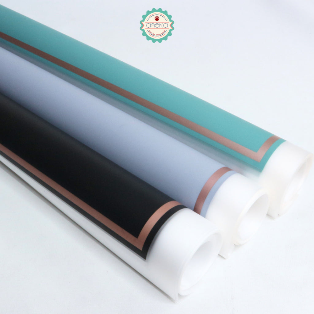 ANEKA - [ LEMBARAN ] Kertas Cellophane Buket Bunga [Trans Gold Frame] Flower Wrapping Paper Celophane