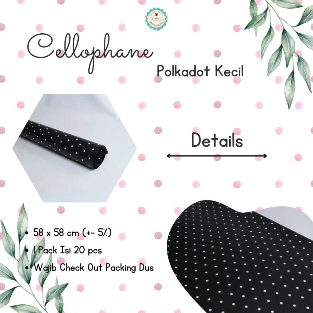 ANEKA - [ LEMBARAN ] Kertas Cellophane Buket Bunga [ Polkadot Kecil ] Flower Wrapping Paper Celophane