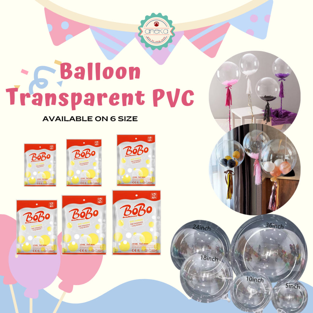 AnekaBenang - [5 PCS] Balon Bobo 18 24 36 inch Transparent / Ballon Bening Transparan / Confetti / Latex / Helium / PVC