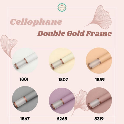 AnekaBenang - [ PACK ] Flower Bouquet Cellophane Paper [Double Gold Frame] Flower Wrapping Paper Celophane