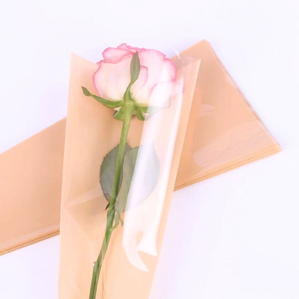 ANEKA - [ 50 Lembar ] Cellophane Plastik Single Bouquet Pembungkus Bunga Mawar Satuan Bungkus Segitiga