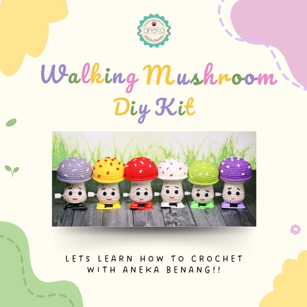 Aneka Benang x Rita - DIY Walking Mushroom / Paket Merajut Pemula Lengkap Boneka Jamur / Walking Base Tools for Toys