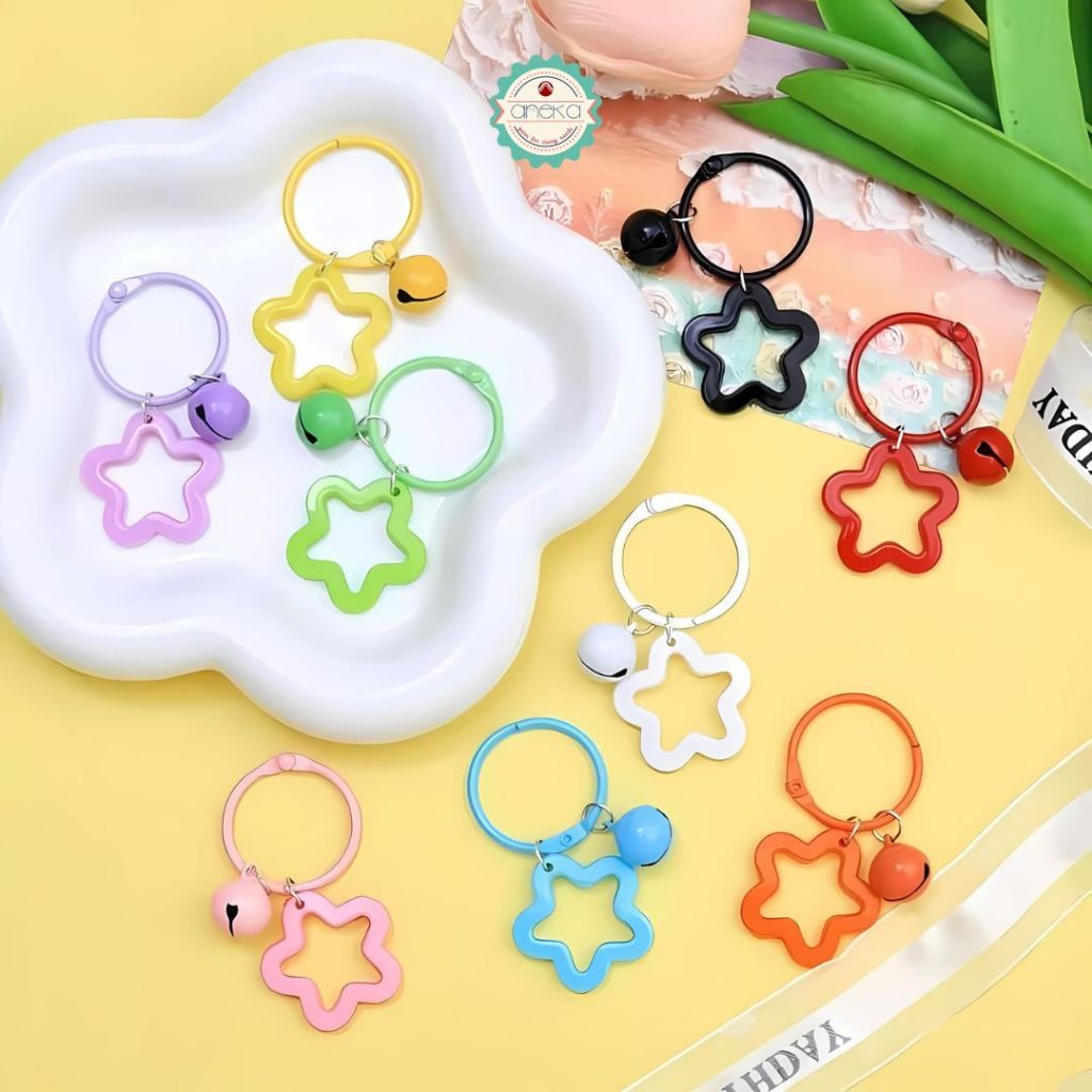 ANEKA - [5 PCS] Gantungan Kunci Metal Bell Lonceng Bintang Star / Pendant For DIY / Hanging Key Rings /  Jewelry Making Supplies Accessories