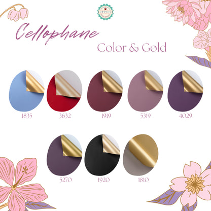 ANEKA - [ 20 Lembar ] Kertas Cellophane Buket Bunga [ Color & Gold ] Flower Wrapping Paper Celophane